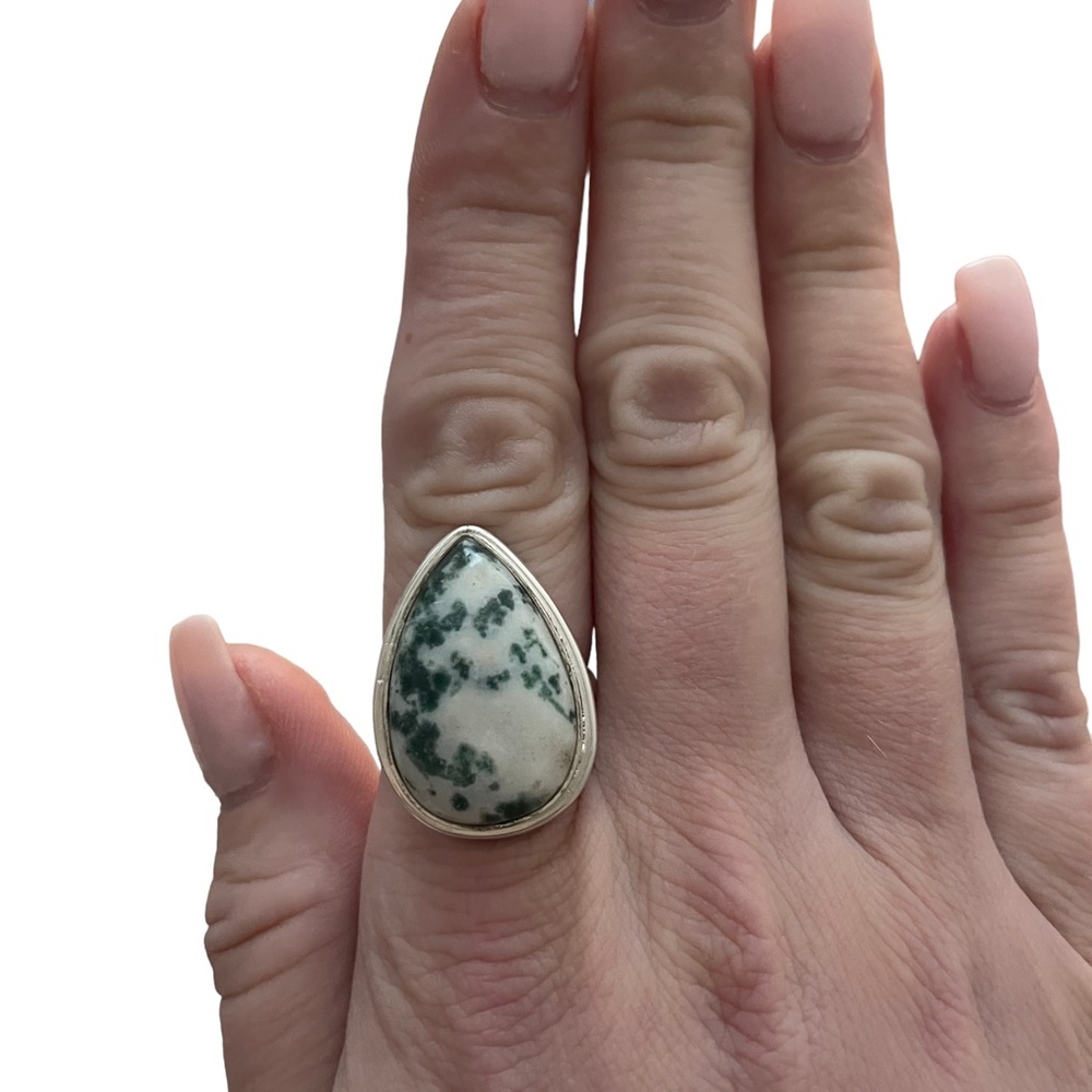 Tree Agate Solid Sterling Silver Ring Size 9 - image 4
